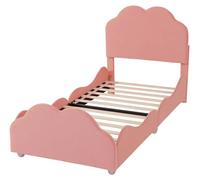 Lit pour bébé - Structure de lit rembourrée - 90 x 200 cm - Barrières de sécurité hautes - Tête et pied de lit en forme de nuages - Tissu velours doux - Rose