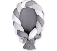 Lit pour bébé tressé 2 en 1 blanc-gris-anthracite avec matelas amovible et protège-matelas