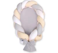 Lit pour bébé tressé 2 en 1 blanc gris beige avec matelas amovible et protection