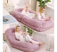 Lit pour chien et humain, canapé relax, réglable en 5 positions, fauteuil de jeu pour le sol, couleur rose en peluche