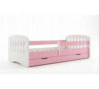 Lit pour enfant 180 x 90 cm blanc/rose | Ensemble complet comprenant un matelas, un tiroir et une barrière de sécurité | Lit pour fille
