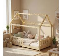 Lit pour Enfant, avec Protection Anti-Chute et sommier à Lattes 90x200 cm Naturel pour Enfant