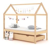 Lit pour enfant avec tiroir en pin massif 80 x 160 cm, sommier à lattes et roues, convertible avec barreaux coulissants pour chambre d'enfant et chambre à coucher, extensible et réglable en hauteur