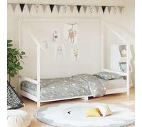 Lit pour enfant blanc en bois massif de pin, dimensions 90 x 190 cm, avec sommier à lattes et cadre pour rideaux de lit. Lit de maison bas pour enfants à partir de 4 ans, peu encombrant et stable