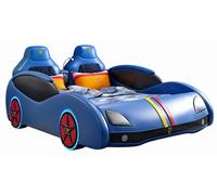 Lit pour enfant bleu, en forme de voiture, avec éclairage LED et haut-parleur Bluetooth