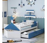 Lit pour enfant - Design unique de voilier - Avec tiroirs de rangement - Pour une personne