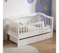 Lit pour enfant FCH avec tiroirs, dimensions 70x140 cm, lit-cabane avec sommier à lattes, lit à châssis avec espace de rangement et barrière amovible, couleur blanche