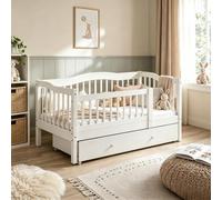 Lit pour enfant FCH avec tiroirs, dimensions 80x160 cm, lit-cabane avec sommier à lattes, lit à châssis avec espace de rangement et barrière amovible, couleur blanche