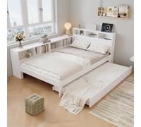 Lit pour enfant Flieks 120x200 cm avec lit superposé 90x190 cm, lit pour adolescent avec espaces de rangement, lit double classique avec fonction de rangement, blanc