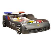 Lit pour enfant gris, design personnalisé, avec éclairage LED intégré, inspiré d'une voiture de police