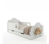 Lit pour enfant Happy Babies Novula avec barrières de sécurité pour garçon, 140 x 70 cm, pour chambre d'enfant, avec tiroir, matelas pour lit simple d'enfant, joli motif