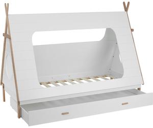 Lit pour enfant Homestyle4u, dimensions 90x200 cm, avec coffre de rangement, lot de 2. Espace de rangement, tiroir, sommier à lattes. Lit tipi, lit pour enfant en bois de pin, blanc, pour chambre d'en