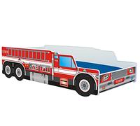 Lit de voiture 80x160 cm Lit de jeu pour enfants avec protection contre les chutes et sommier à lattes 160x80 cm Lit de voiture de pompiers pour enfants Voiture