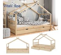 Lit cabane Vitalispa Design Naturel bois 90x200 cm avec 2 tiroirs, Model 37051