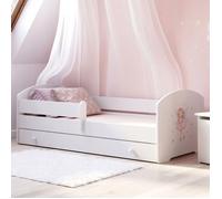 KOBI Lit Enfant LUK Blanc | avec Rangement é Tiroir | 160 x 80 cm | Lit Garcon Petite Fille Lits pour Enfants | avec Un Matelas et Un Cadre | la Chambre Bebe | Lit Simple avec Barriere Balustrade