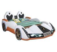 Lit pour enfant noir et blanc, design automobile, haut-parleur Bluetooth, éclairage LED