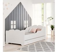 KOBI Lit Enfant Anna Blanc | avec Rangement é Tiroir | 160x80 cm | Lit Petite Fille Lits pour Enfants | avec Un Matelas et Un Cadre | la Chambre Bebe | Lit Simple avec Barriere