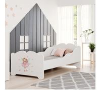 KOBI Lit Enfant Anna Blanc avec Fée Rose | 160x80 cm | Lit Petite Fille Lits pour Enfants | avec Un Matelas et Un Cadre | la Chambre Bebe | Lit Simple avec Barriere