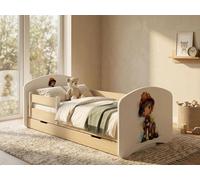 Lit pour tout-petits 140 x 70 cm avec rangement | Lit d'enfant « Happy »Reproduction poire | Barrière de sécurité incluse