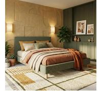 Lit Prince 140x190 Cm - Tissu Bouclette Vert - Tête De Lit Incluse
