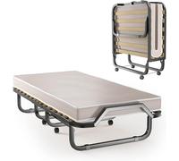 Lit rabattable 90x200 cm pour adultes, lit d'appoint pliable, lit de voyage avec matelas, lit pliable avec 4 roulettes, lit simple avec sommier à lattes, lit pliable en métal, structure métallique, ca