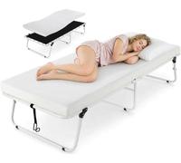 Lit rabattable avec matelas - Lit d'appoint 190 x 80 cm - Matelas en mousse à mémoire de forme de 7 cm - Portable - Gain de place - Rangement intégré - Structure blanche