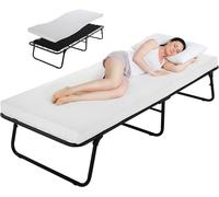Lit rabattable pour invités, 80x190 cm, lit simple pliable avec matelas en mousse à mémoire de forme de 7 cm, lit d'appoint portable pour adultes, lit de voyage avec 30 ressorts, sans montage, idéal p