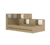Calicosy Lit Junior 90x200 cm - ERWAN - Décor Chêne Artisan - en Panneaux de Particules - Style Naturel - pour Chambre Enfant/Ado - L221 x H104 x P120 cm