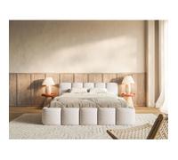Lit rembourré 120x200 - CLOUDY LOW - avec coffre - Chenille Beige clair