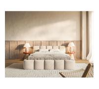 Lit rembourré 120x200 - CLOUDY LOW - avec coffre - Velours Beige clair