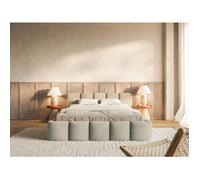 Lit rembourré 120x200 - CLOUDY LOW - avec coffre - Velours Beige gris
