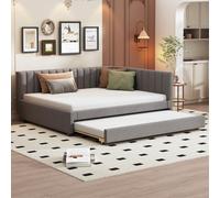 Lit rembourré 140*200, Canapé-lit extensible, Lit multifonctionnel avec sommier à lattes, Lits de jeunes Lits d'enfants Lits d'hôtes, Tissu velours gris