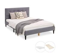 Homestyle4U Lit capitonné avec matelas 140x200 cm - Gris