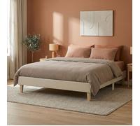 Lit rembourré 140x200 cm beige | lit futon | avec sommier à lattes | cadre de lit double en tissu