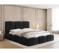 Lit Rembourré 140x200 Coffre avec Rangement - Capitonné en Tissu Velours - Double Moderne avec Tête De Lit - Cadre De Lit avec Sommier à Lattes - Adulte - Harmony - Noir