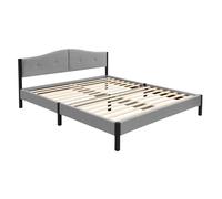 Lit rembourré 160x200 cm -ML-Design -Gris - Avec sommier à lattes et têtière, Capitonné en lin