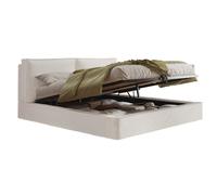 Lit rembourré 180/200 cm beige en bou vec coffre hydraulique
