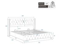 Lit rembourré 180 * 200cm avec cadre à lattes et tête de lit, coussin à boutons, coussin à rivets, pieds en bois, v