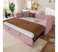 Lit rembourré, 180 x 200 cm, lit gigogne en U, canapé-lit, lit simple, lit double (sans matelas), velours, design minimaliste, rose