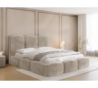 Lit Rembourré 180x200 Coffre avec Rangement - Capitonné Crème en Tissu Velours - Double Moderne avec Tête De Lit - Cadre De Lit avec Sommier à Lattes - Adulte - Harmony - Beige