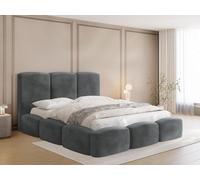 Lit Rembourré 180x200 Coffre avec Rangement - Capitonné en Tissu Velours - Double Moderne avec Tête De Lit - Cadre De Lit avec Sommier à Lattes - Adulte - Harmony - Gris