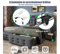 Lit rembourré 180x200, lit double avec tête de lit LED et fonction de chargement USB C, 4 tiroirs, lit de rangement