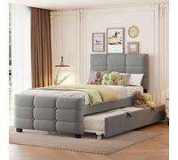 Lit rembourré 90 x 190 cm avec lit gigogne – Lit simple plat en velours doux pour la peau, extensible jusqu'à 120 cm, idéal comme lit d'enfant, lit d'adolescent ou lit d'appoint, gris