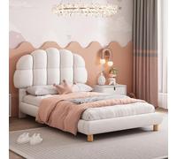 Lit rembourré 90 x 200 cm avec sommier à lattes en bois, lit pour enfants et adolescents en imitation non-tissé, lit simple moderne pour chambre à coucher et chambre d'adolescent, blanc