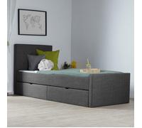 Lit rembourré 90 x 200 cm, gris anthracite | avec sommier à lattes | avec 2 coffres de rangement | Lit simple, structure en tissu