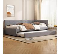 Lit rembourré 90 x 200 cm, lit de jour avec canapé-lit gigogne, lit simple, structure en bois, velours gris, sans matelas