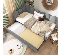 Lit rembourré 90 x 200 cm, lit de jour avec lit gigogne 90 x 190 cm et sommier à lattes, gris velours, lit d'enfant, canapé-lit, lit pour adolescent, cadre de lit sans matelas