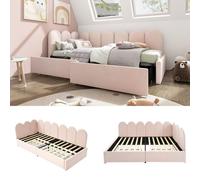 Lit rembourré 90 x 200 cm, velours rose, lit de jour avec tiroirs, espace de rangement, lit pour adolescent, lit d'enfant, canapé-lit, sans matelas, expédié en 2 colis