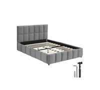 Lit rembourré - TECTAKE - shirley, élégant, velours doux, sommier à lattes, base bois acier, 133 x 220 x 93 cm - gris foncé velours