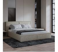 Lit rembourré avec coffre et sommier en bois - CORDO - 180x200 cm - velours côtelé marron foncé